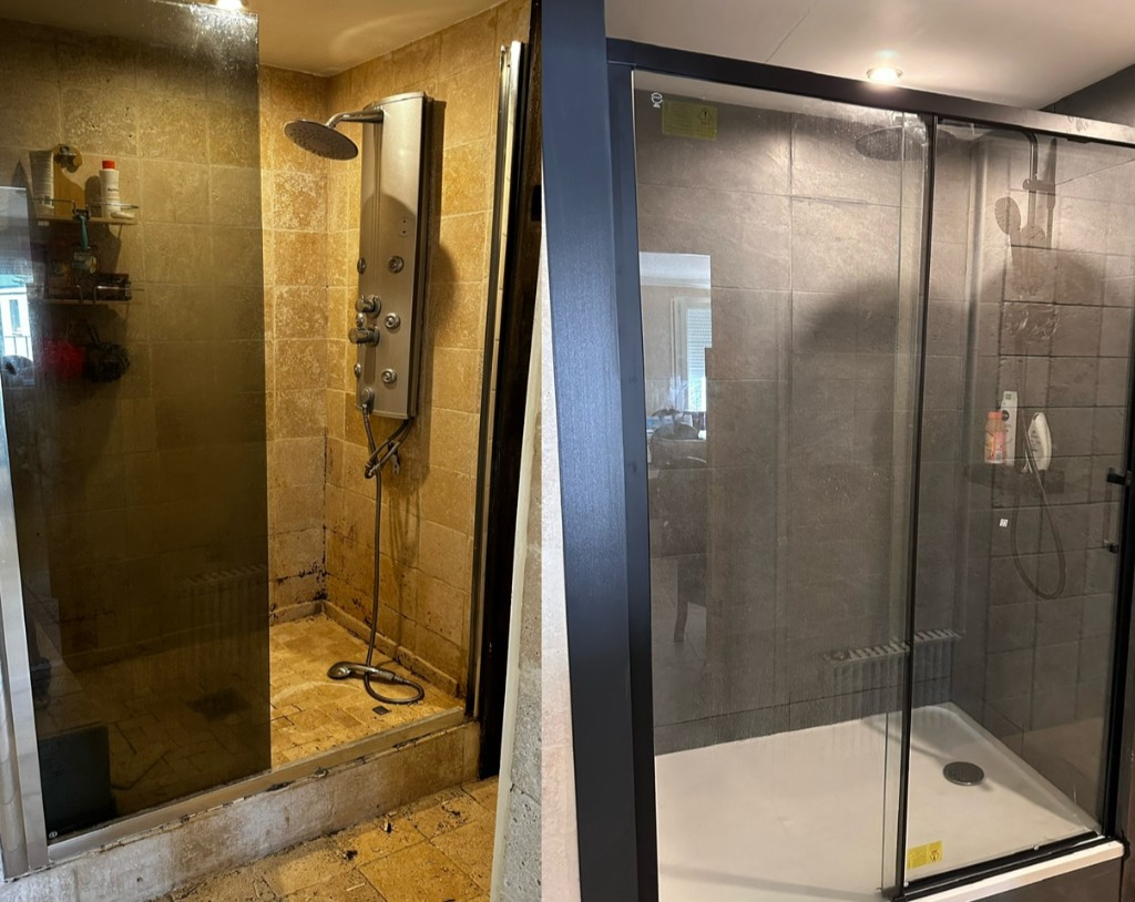 Réfection de douche par ACS Plomberie : avant et après rénovation