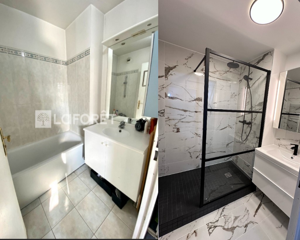 Réfection de douche : ancienne douche vétuste remplacée par une douche moderne avec paroi en verre